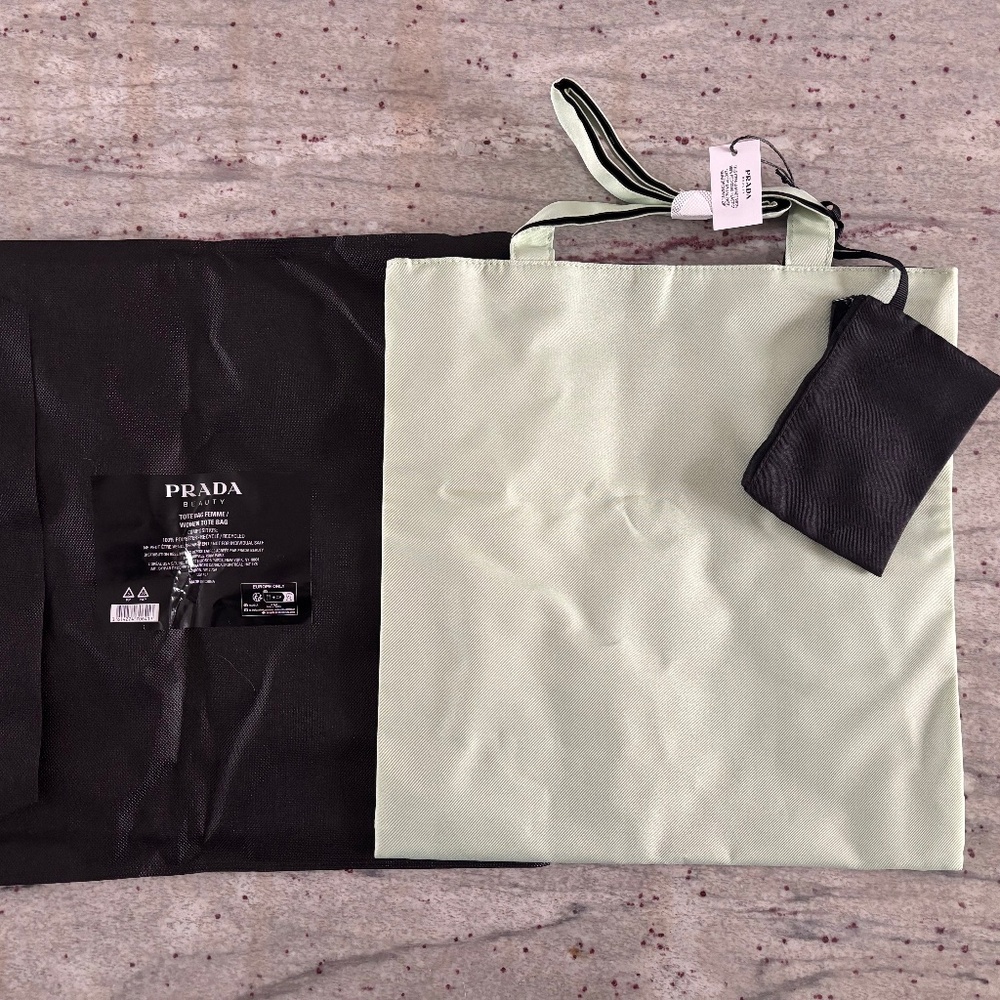 NEW PRADA Tote: Reversible Light Green and Black with Pouch & Dust bag - Picture 2 of 3